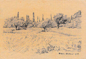 4 o.T., 1923-1 (Obstwiese mit Pappeln im Hintergrund)