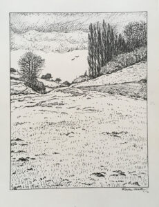 15 o.T., 1924-5 (Feldrain mit Pappelgruppe rechts oben), Tusche, Druck