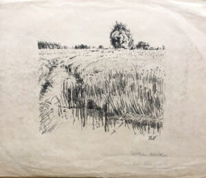 18 o.T., 1925 (Wiese am Bach) Druck, sign. Seiner lieben Hilde geschenkt